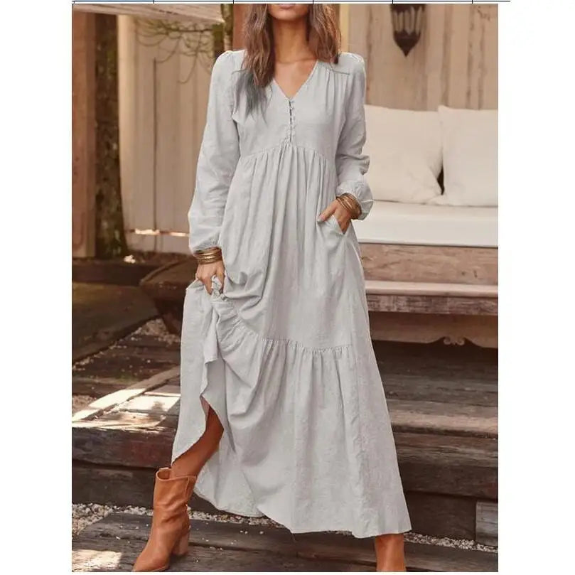 Vestido longo algodão e linho, vintage, cintura alta