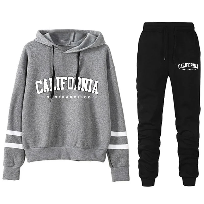 Conjunto moletom listrado, capuz, casual, versátil