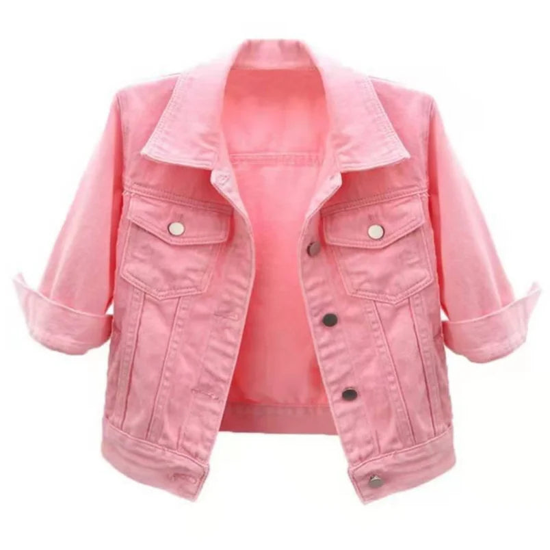 Jaqueta jeans curta, primavera/outono, casual