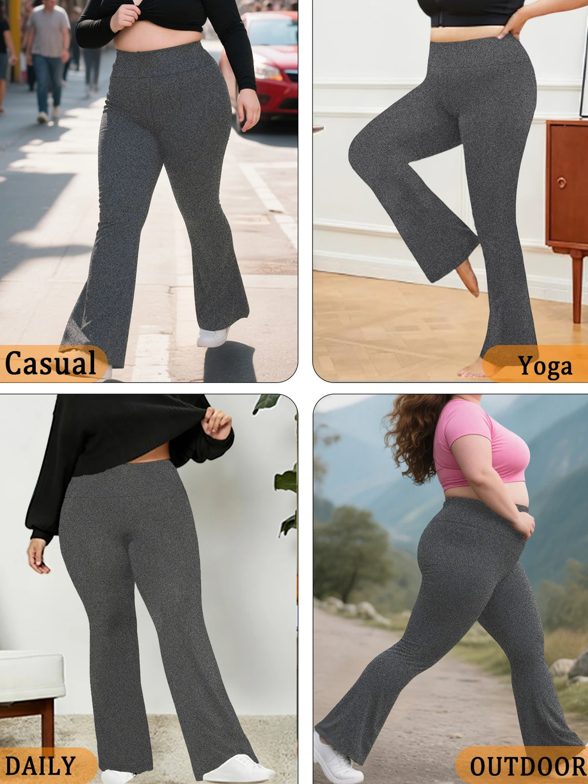 Calça flare plus size, cintura alta, controle de barriga