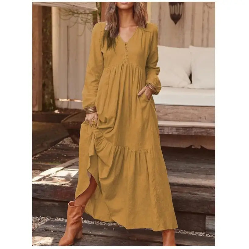 Vestido longo algodão e linho, vintage, cintura alta