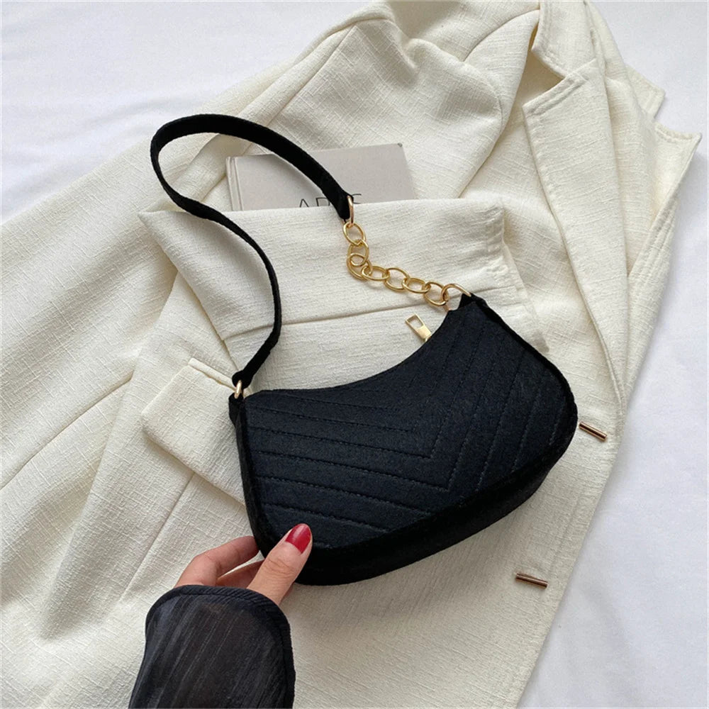 Bolsa de ombro em feltro, estilo retrô