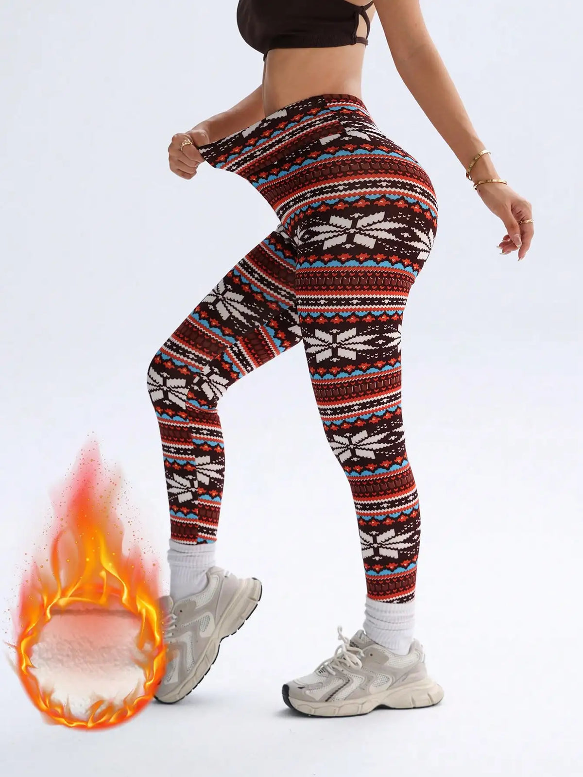 Legging estampa floco de neve, forrada fleece, inverno