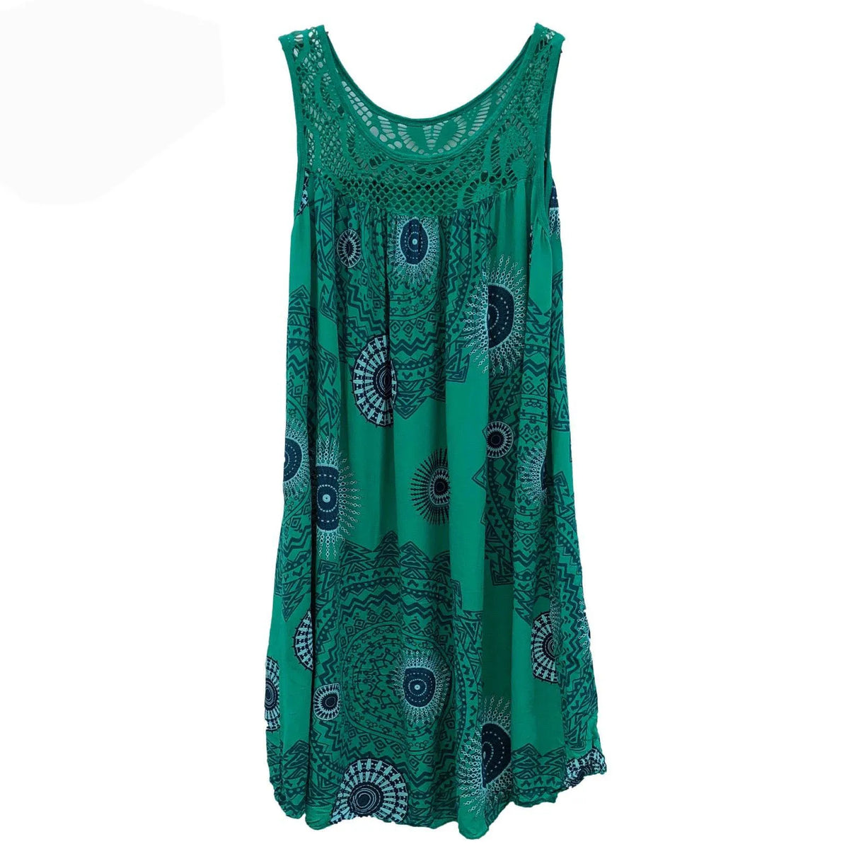 Vestido camisola renda, sem mangas, balanço solto, verão