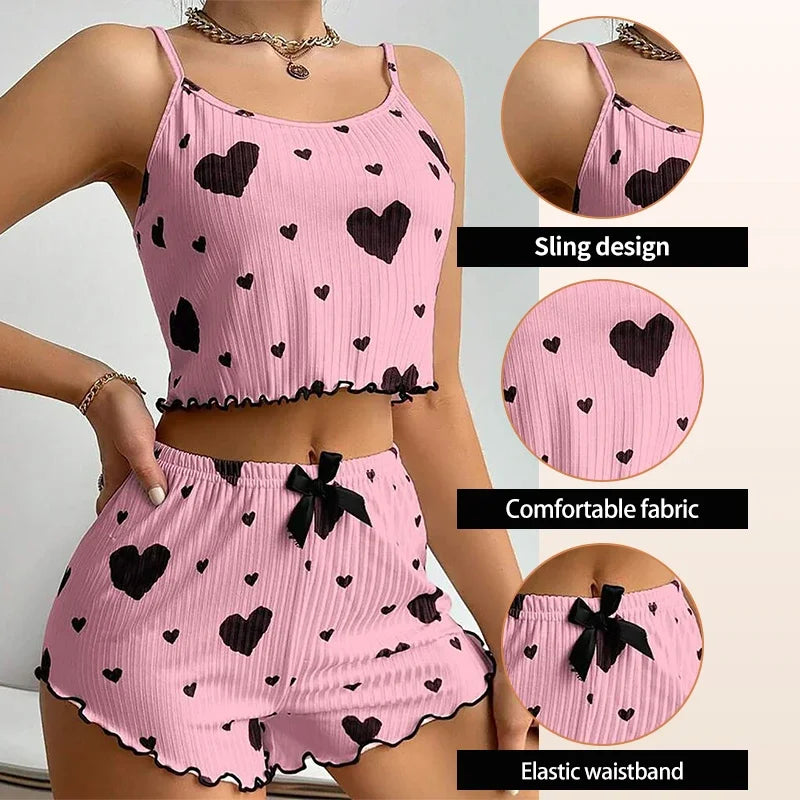 Conjunto pijama regata + shorts, 2 peças, macio, casual