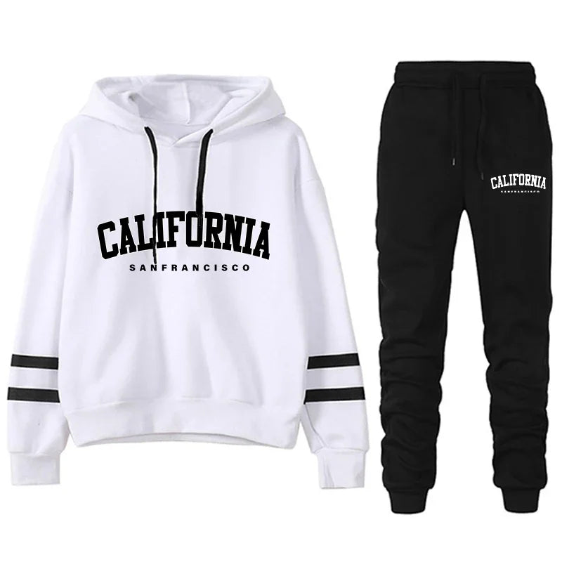 Conjunto moletom listrado, capuz, casual, versátil