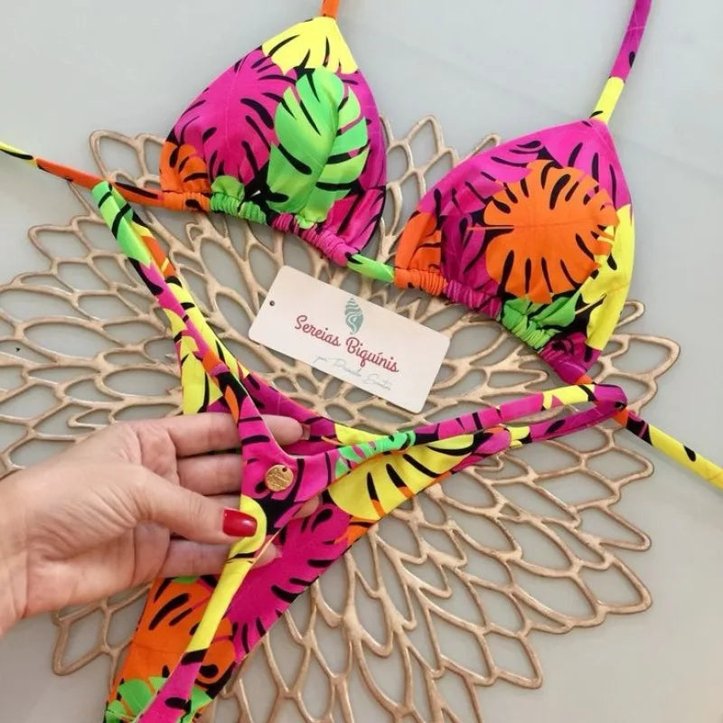 Biquíni dividido estampado, roupa de banho, praia/férias