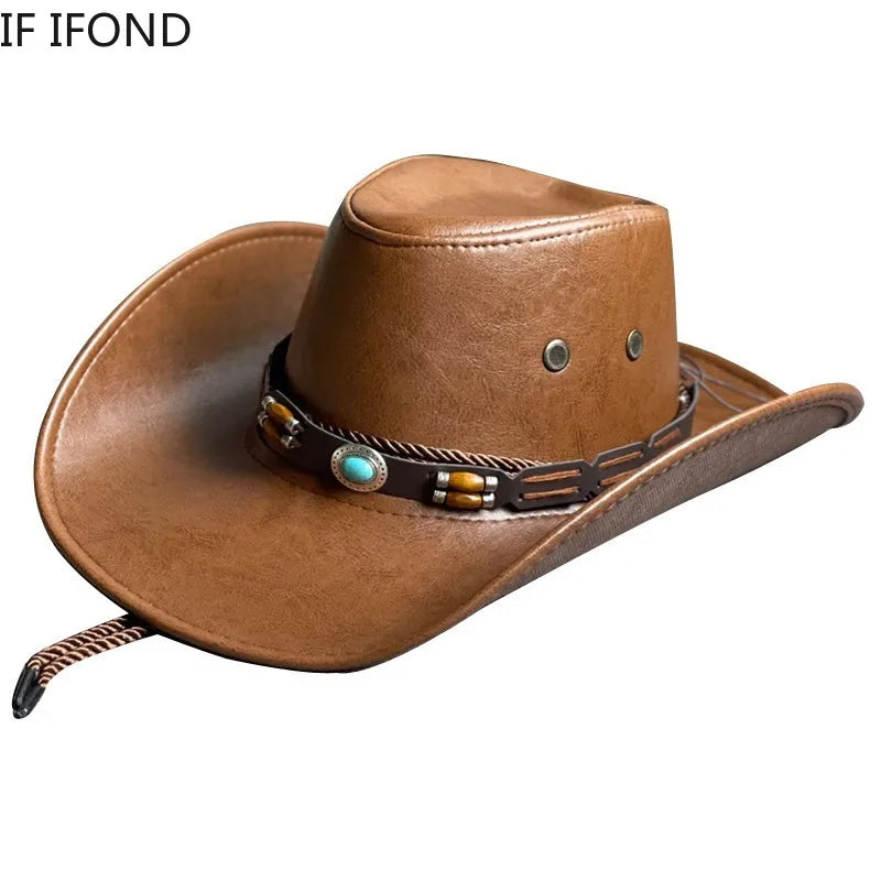 Chapéu cowboy couro sintético, ocidental, vintage