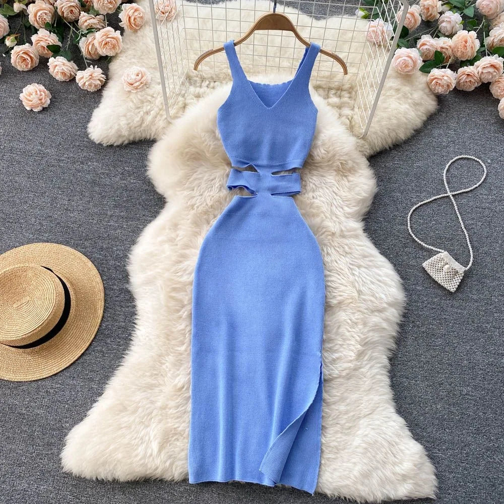 Vestido bodycon corte cintura, pacote quadris, verão